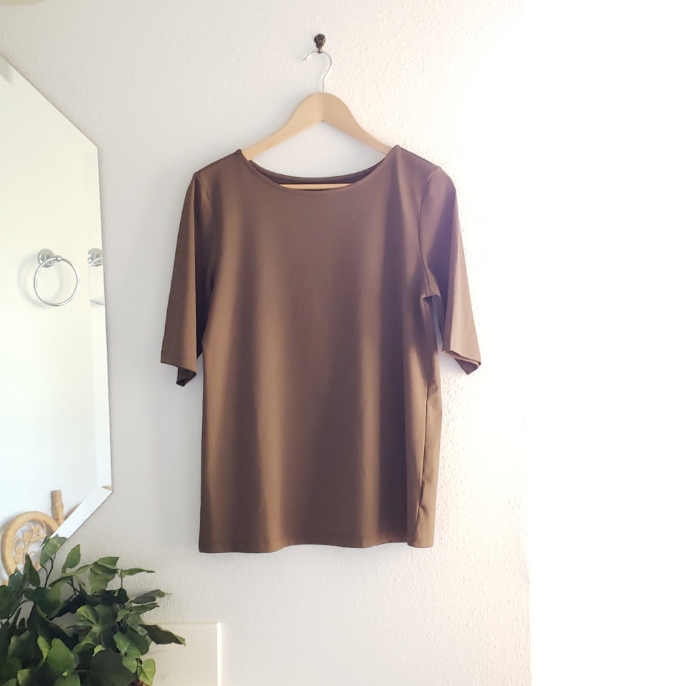 Susan Graver Scooped Neck Brown Olive Size Small